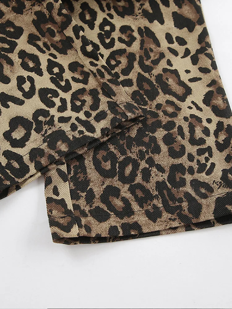 Leopard Print pencil pants sexy slim fit fashionable casual retro high waisted jeans street niche n womens 240921