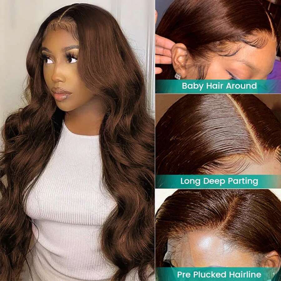 HD 13x4 Chocolate Brown Front Colored Human Hair Body Wave 13x6 360 Brazilian 30 Inch Transparent Lace Frontal Wig