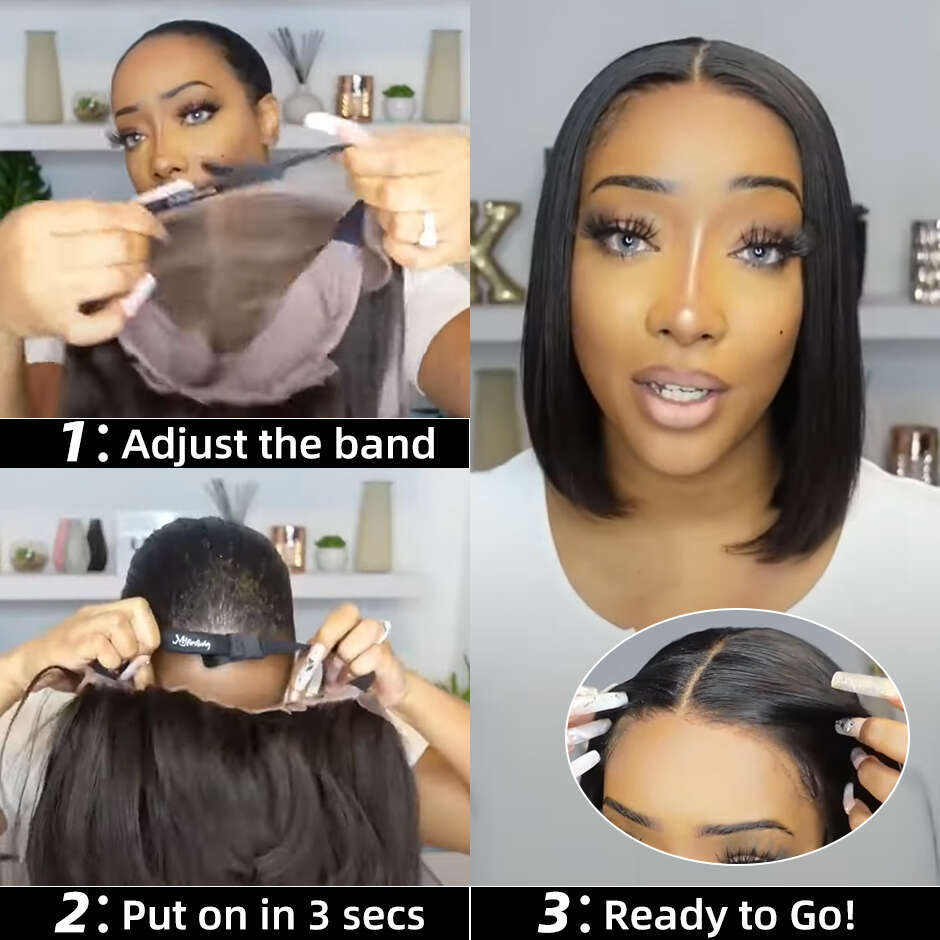 Pre-Bleached Knots Glueless Wig Ready To Straight Pre-plucked Human Hair Bob Pre-cut HD Lace Wear Go Wigs