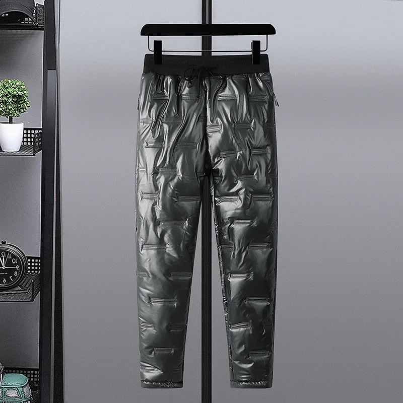 Down Cotton Pants for Mens Outerwear Fashionable Winter Thickened Casual and Oversized Warm and Glossy Pants Trend 240913