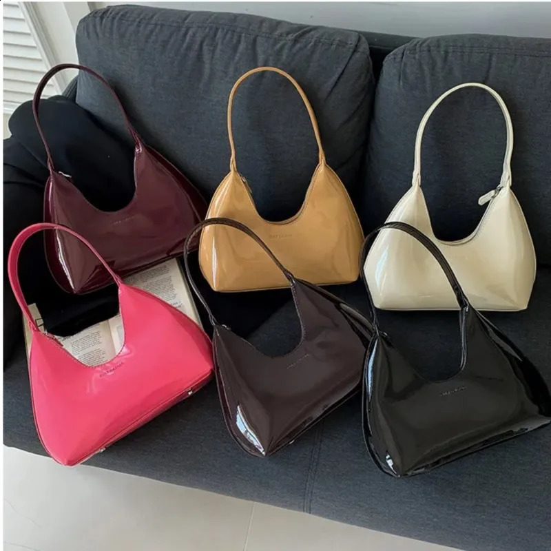 Fashion Shoulder Bags For Women Solid Color Zipper Half-moon Underarm Purse Female Summer Black White Handbags 240918