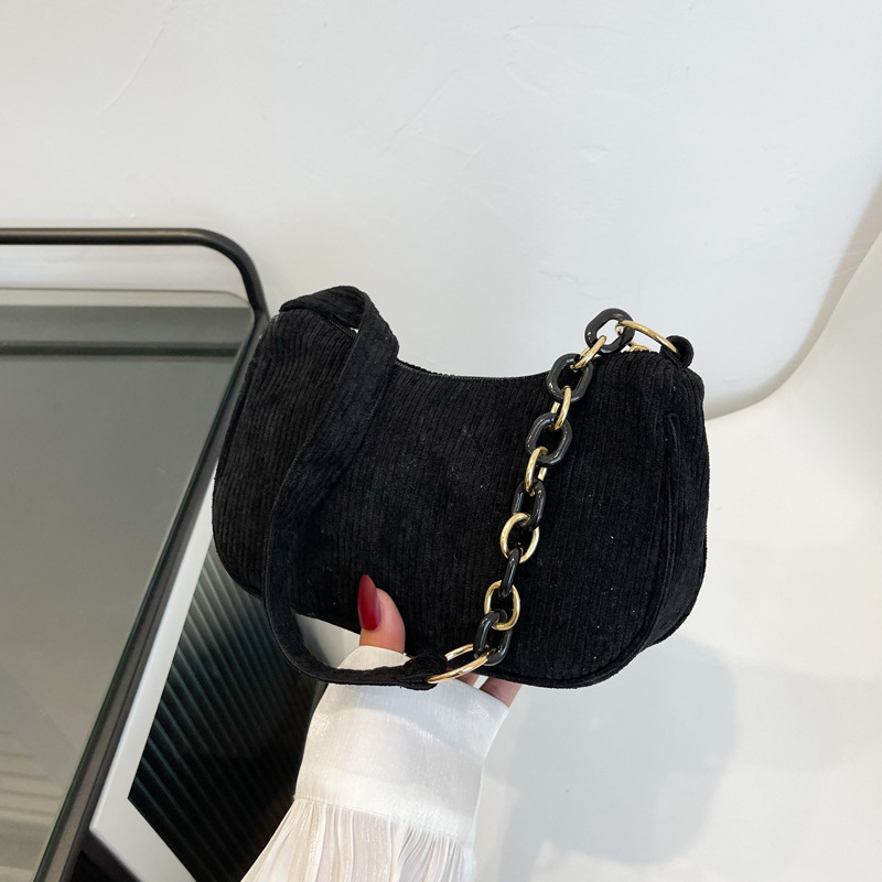 Corduroy solid color underarm bag 2024 Korean version simple artistic dumpling bag