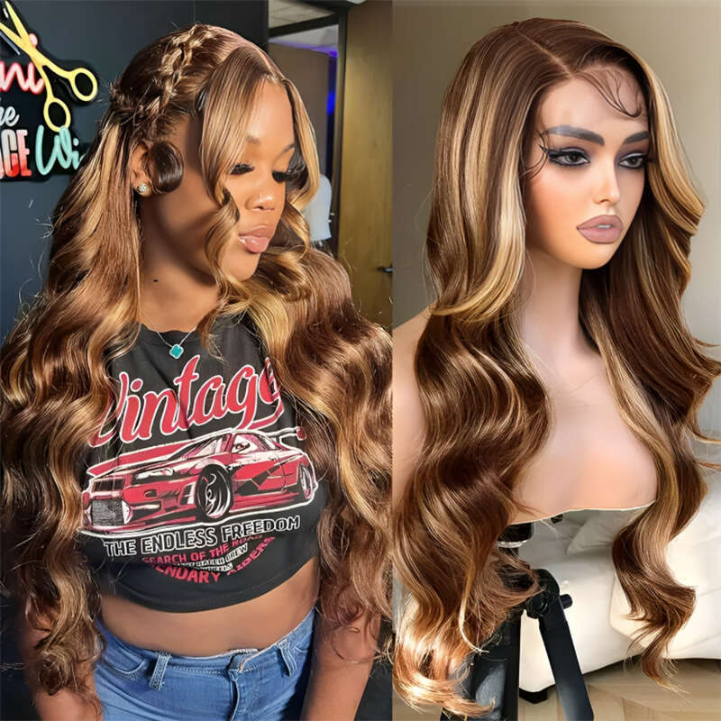 Glueless Highlight Body Wave 13x6 Full Frontal Wigs 100% Human Hair Honey Blonde 13x4 HD Lace Front Wig