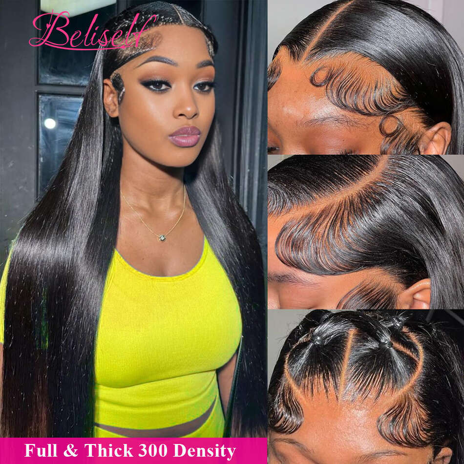 Straight 300 Density HD Lace Wig 13x6 Human Full Frontal Wigs Beliself Hair
