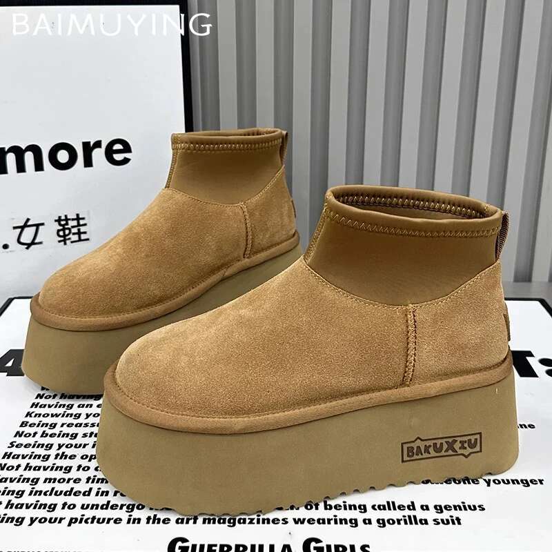 Leopard Platform Women Snow Ankle Boots Designer Flats Casual Short Plush Cotton Shoes 2024 Trend Warm Winter Botas Mujer