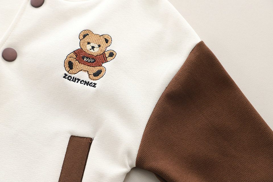 Autumn Fashion Baby Boy Clothing Kids Sport Suits Bear 3pcs Embroidered Long Sleeves Hooded Coat Clothes Set