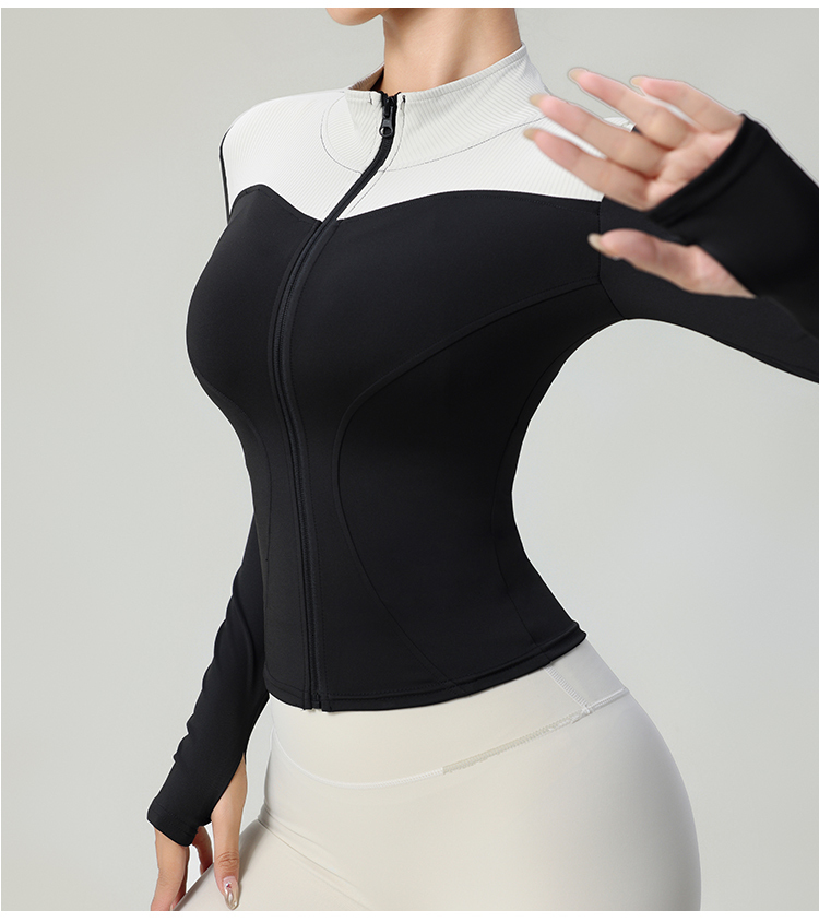 Quality Splicing 2024 Winter New Zipper Long-Sleeved Coat Quick Dry Slimming Yoga Wear Female Running Fiess Sports Top