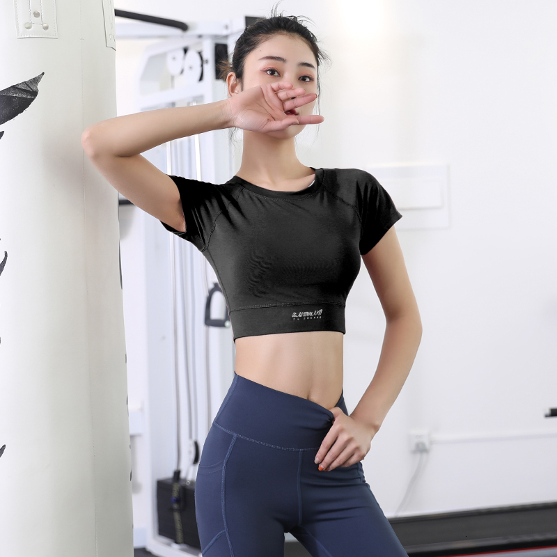 Soft Fabric Breathable Sports Wear Women Short Sleeve Tops Cropped Fiess Running Workout Yoga T Shirt