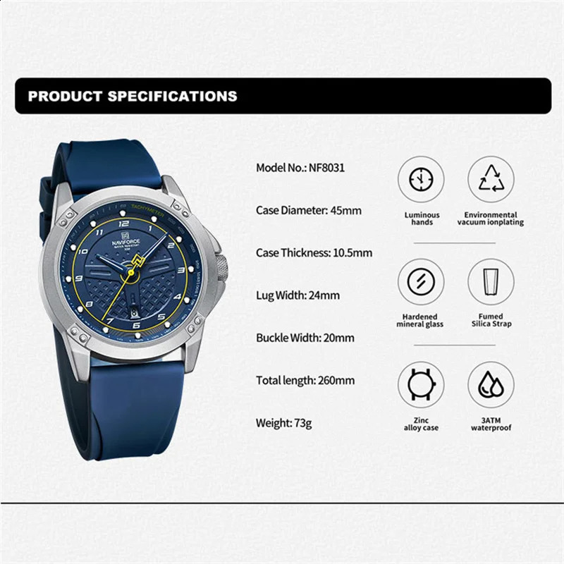 NAVIFORCE Casual Quartz Wristwatch Fashion Waterproof Mens Watches Sport Silicone Strap Male Luminous Clock Relogio Masculino 240919