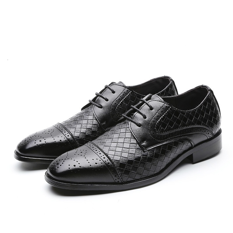 Men's Woven Leather Dress Mens Classic Vintage Derby Brogue Men Lace-Up Business Office Party Wedding Shoes