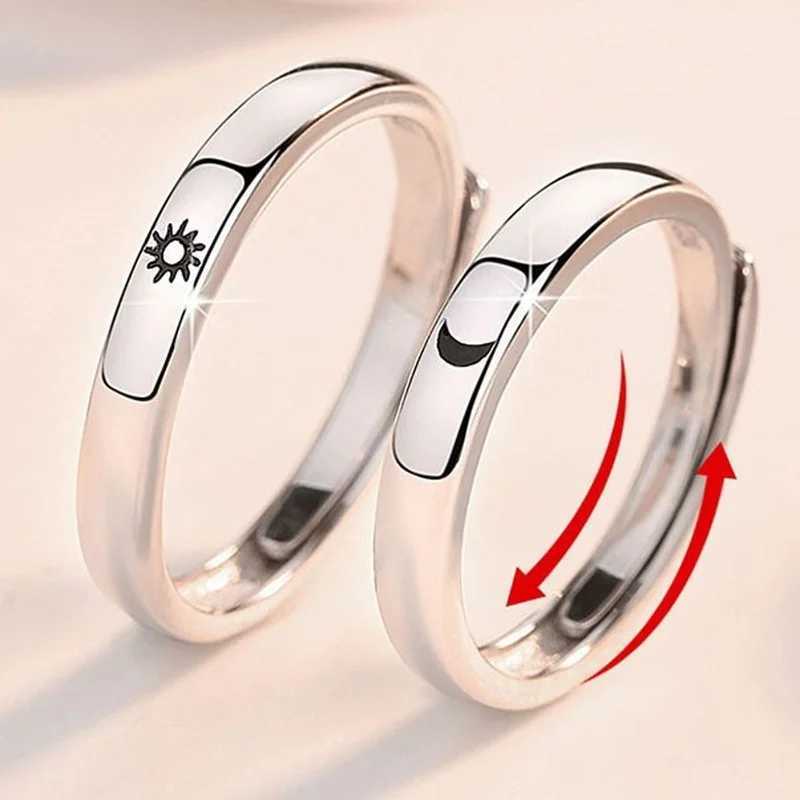 Sun Moon Couple Rings Open Adjustable Ring Eachother Lover Couple Rings Wedding Jewlery Ring Friends Gift Fit for Most Women MenX240921