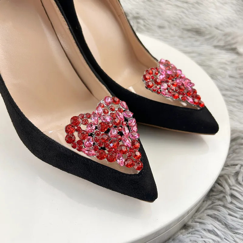 12cm womens high heels black velvet high heels party shoes nightclub shiny diamond square buckle black satin single shoes 240919