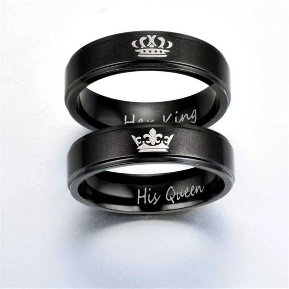 Stylish Couple Stainless Steel Ring Her king His Queen Crown Icon King Queen Couple Titanium Steel Ring DurableX240921