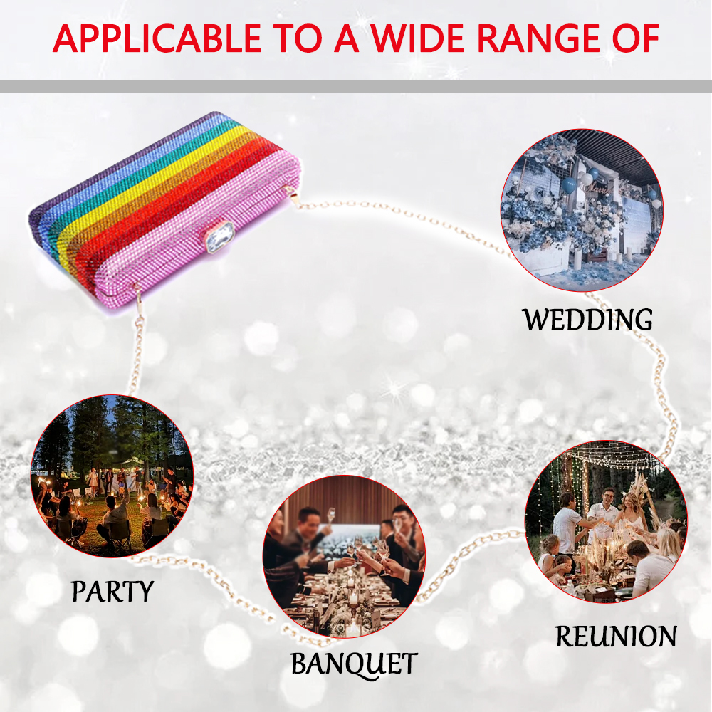 2024 New Latest Design Women's Rhie Handbag Wedding Gift Crystal Multi color Stripe Rainbow Dia Meal Bag Free Shipping