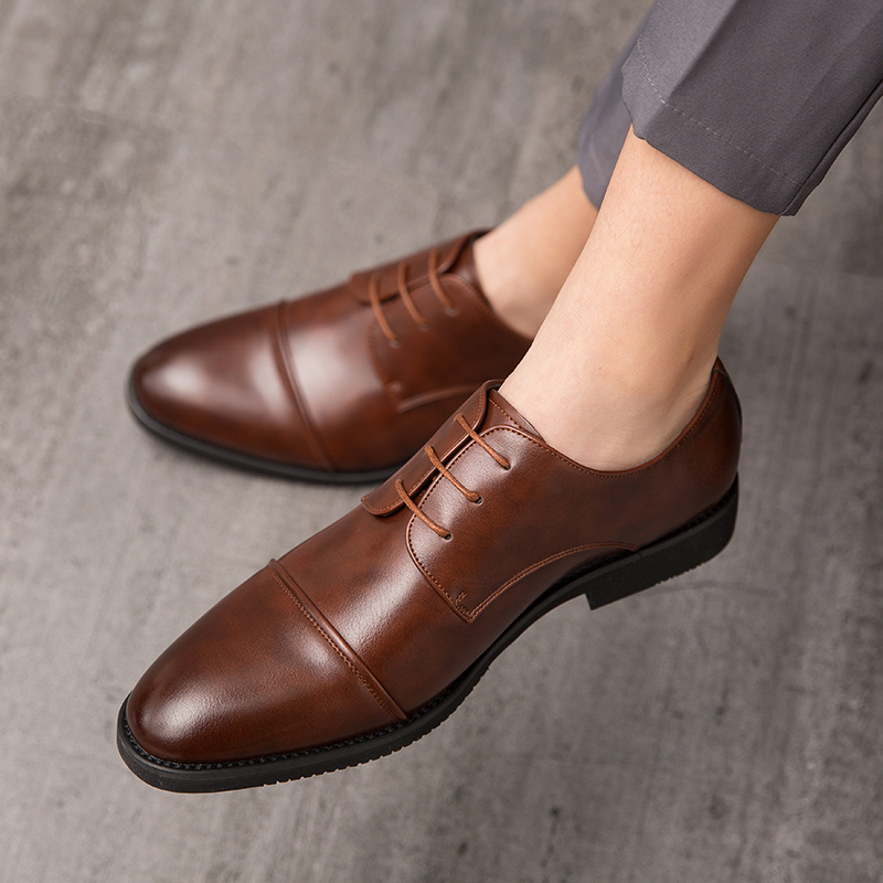 Classic Italian Style Mens Derby Formal Career Office Leather Pointy Toe Handmade Business Wedding Dress Shoes Men