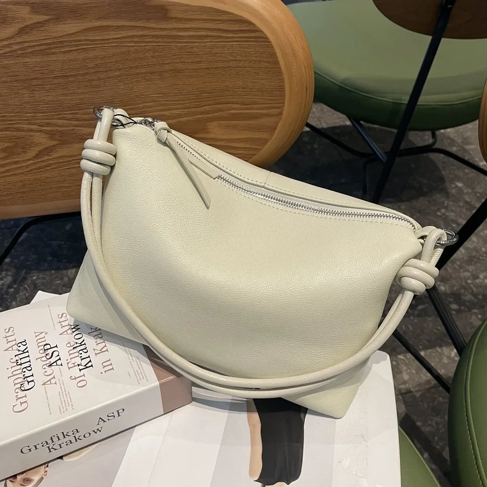 Commuting Single Shoulder Womens Handbag Genuine Leather Hobo Bag Ladies Large Capacity Natural Cowhide Underarm Bag 240909