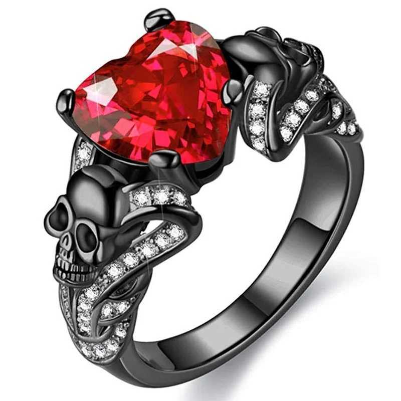 Luxury couple ring sweet love heart-shaped womens ruby ring and black mens Engagement Wedding RingX240921
