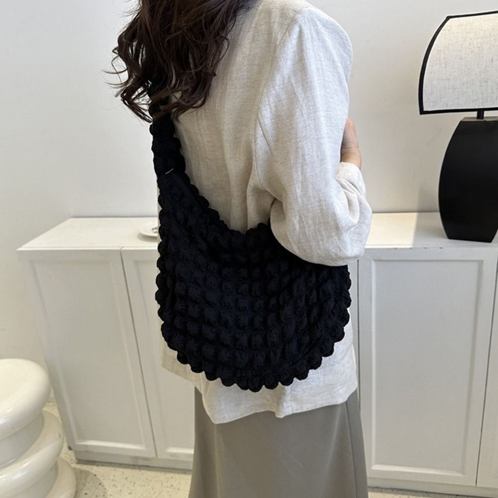 JUTBONG Large Capacity Shoulder Plaid Quilted Solid Color Crossbody Cute Embroidered Underarm Bag Women