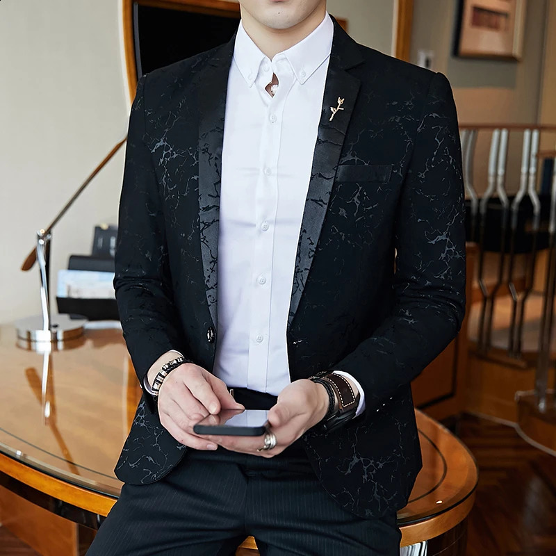 banquet set jacket evening gown fashionable jacquard casual business jacket ultra-thin mens wedding jacket mens clothing 240921