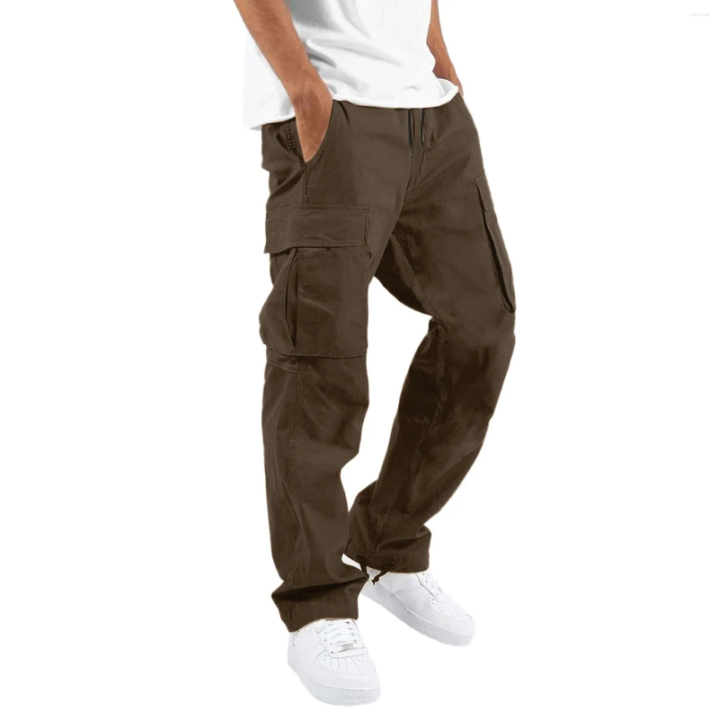 Men's Pants Men Cargo Casual Solid Color Joggers Drawstring Elastic Waist Sweatpants Sports Running Fitness Trousers Streetwear