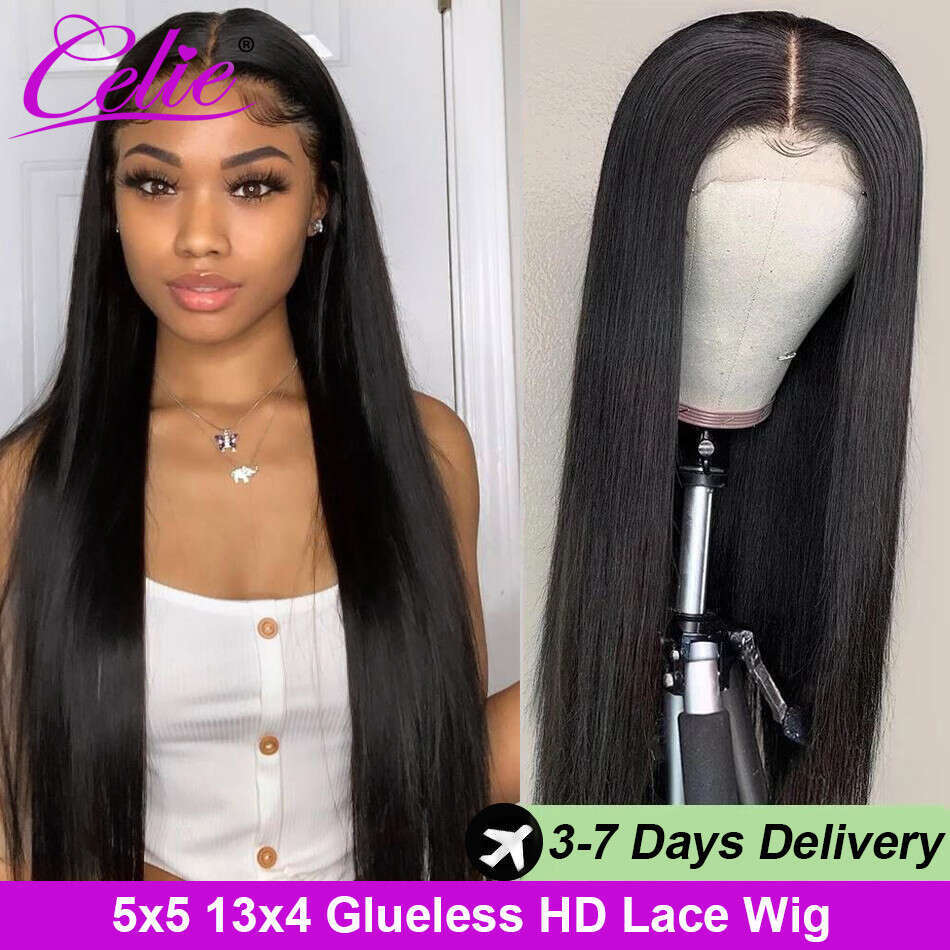 Celie Straight For Women 5x5 Closure Ready To Go Front Human Hair Wigs 13x4 HD Lace Frontal Wig