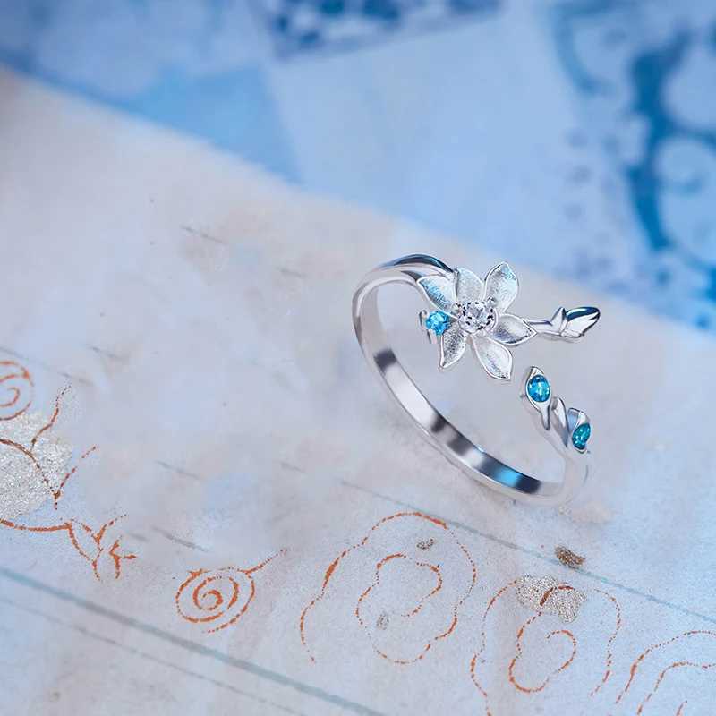 Anime Mo Dao Zu Shi Rings Lan Wang Ji Wei Wuxian Red Blue Crystal Flower Opening Rings Wedding Couple Jewelry Valentines Day GiX240921