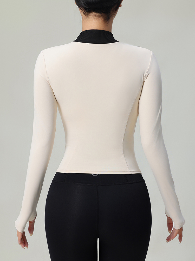 Quality Splicing 2024 Winter New Zipper Long-Sleeved Coat Quick Dry Slimming Yoga Wear Female Running Fiess Sports Top