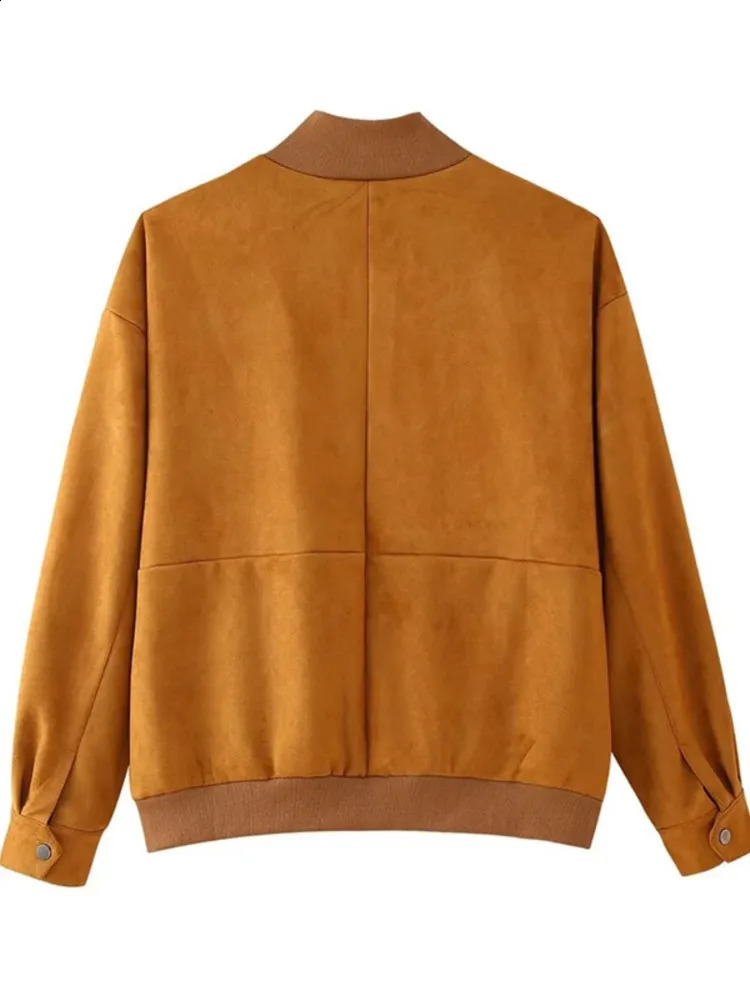 Vintage Chamois Jackets Casual Loose Womens Jacket Coats Autumn Simple Bomber Jackets with Pocket Fashion Women Outerwears 240918
