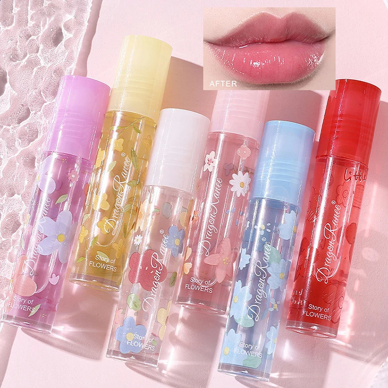 1PC Transparent Lip Gloss Clear Oil Glaze Air Sexy Cute Flower Balm NonSticky Liquid Moisturizing Plumping Tinted 240911