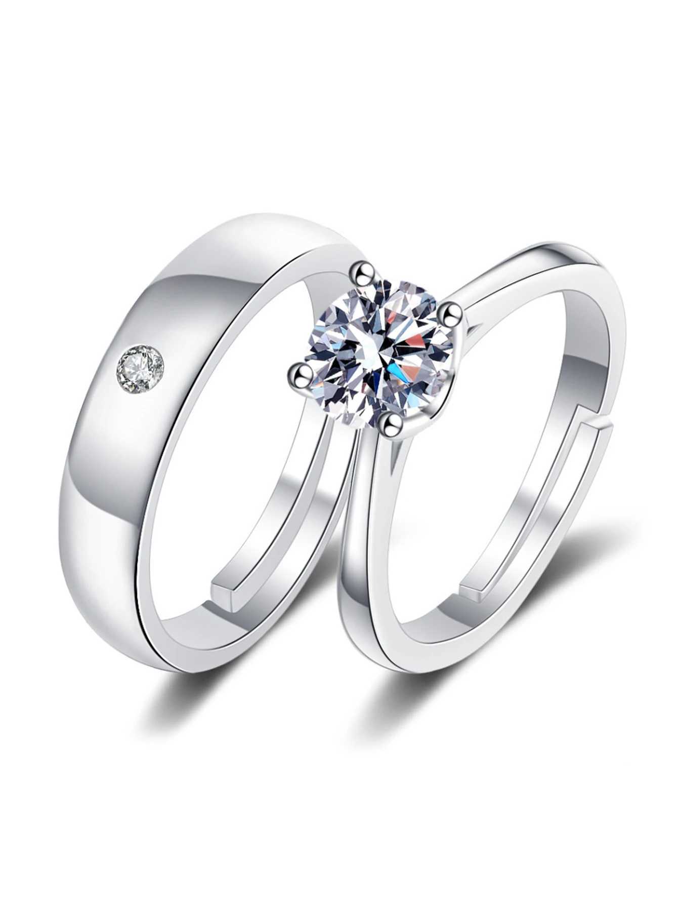2PCS fashion simple copper set zircon adjustable couple ringX240921