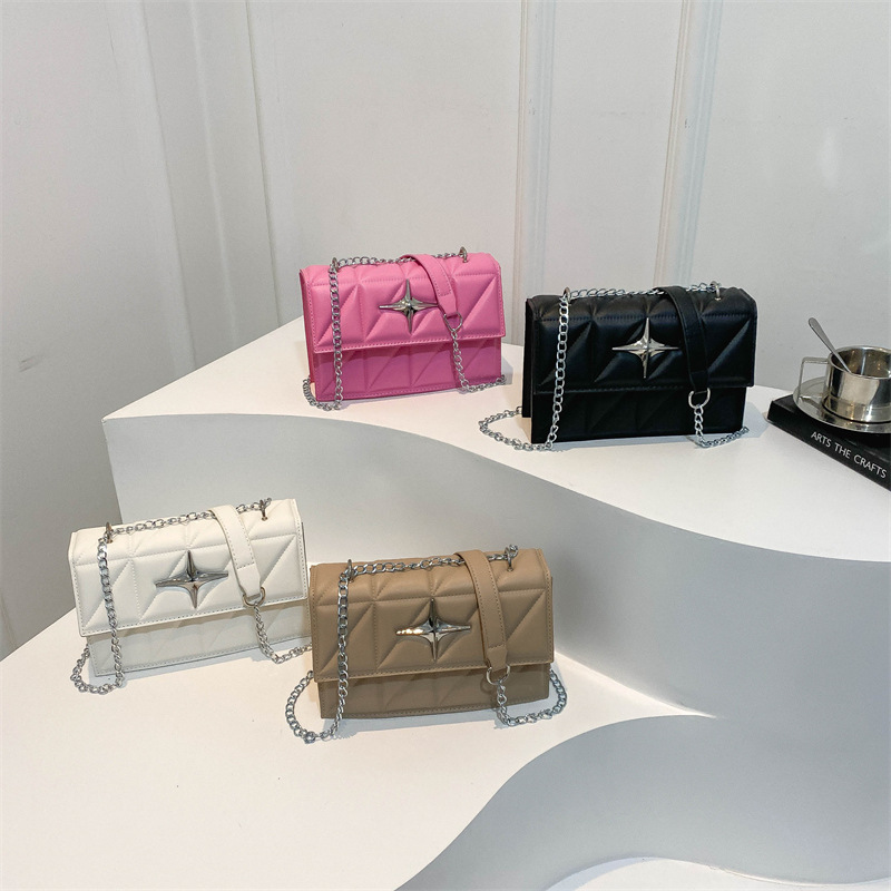 2024 new Korean version diamond grid chain small square bag. Solid color minimalist single shoulder bag
