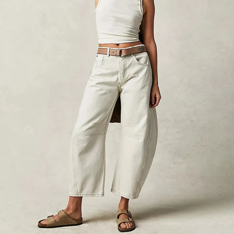 Wide leg jeans womens casual loose Y2K low waist boyfriend cutting bucket pocket denim 240921