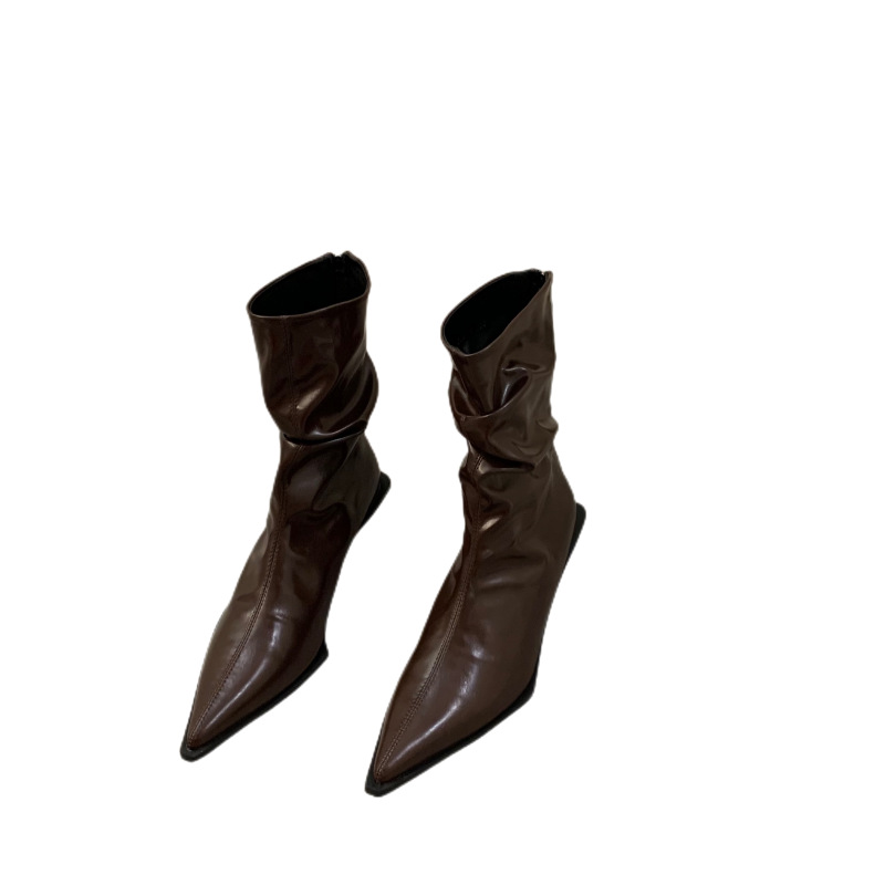 Women's Pointed Toe High Heel Short Boots, Black Brown Booties Shoes 2024