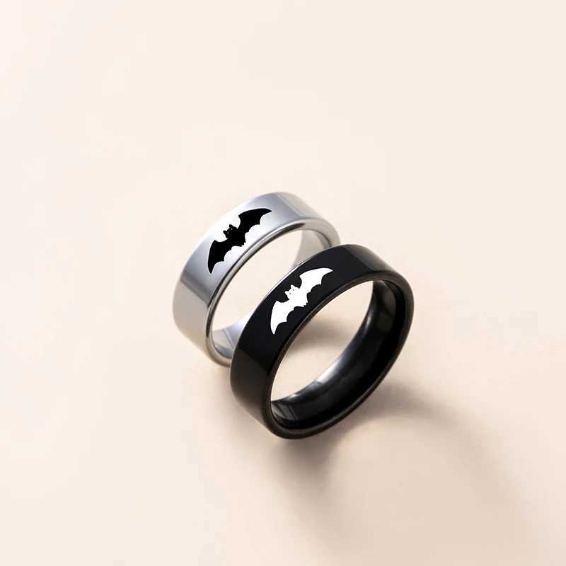 Yin Yang Bat Stainless Steel Couple Rings Punk Black Silver Color Vampire Ring For Women Men Halloween JewelryX240921