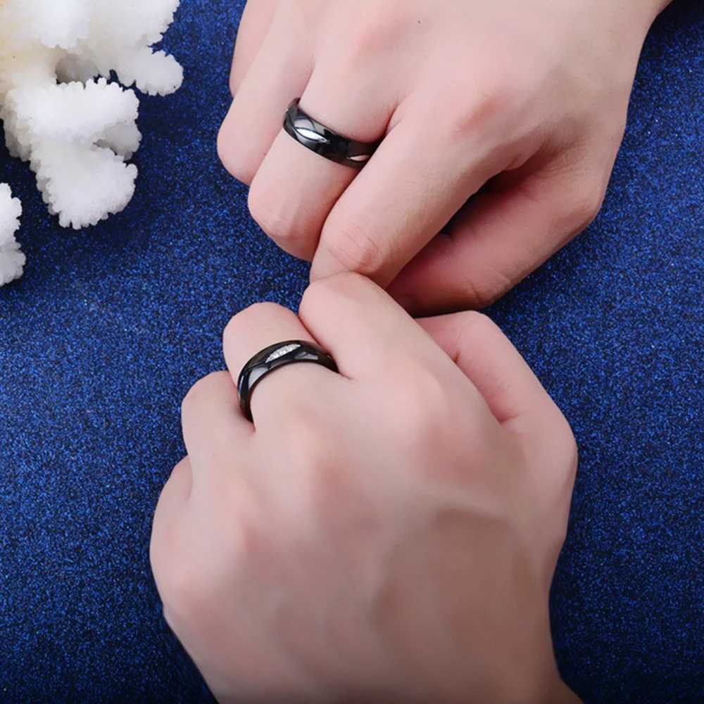 Fashion Black Wedding Rings for Men/Women CZ Couple Ring 316L Stainless Steel Engagement JewelryX240921