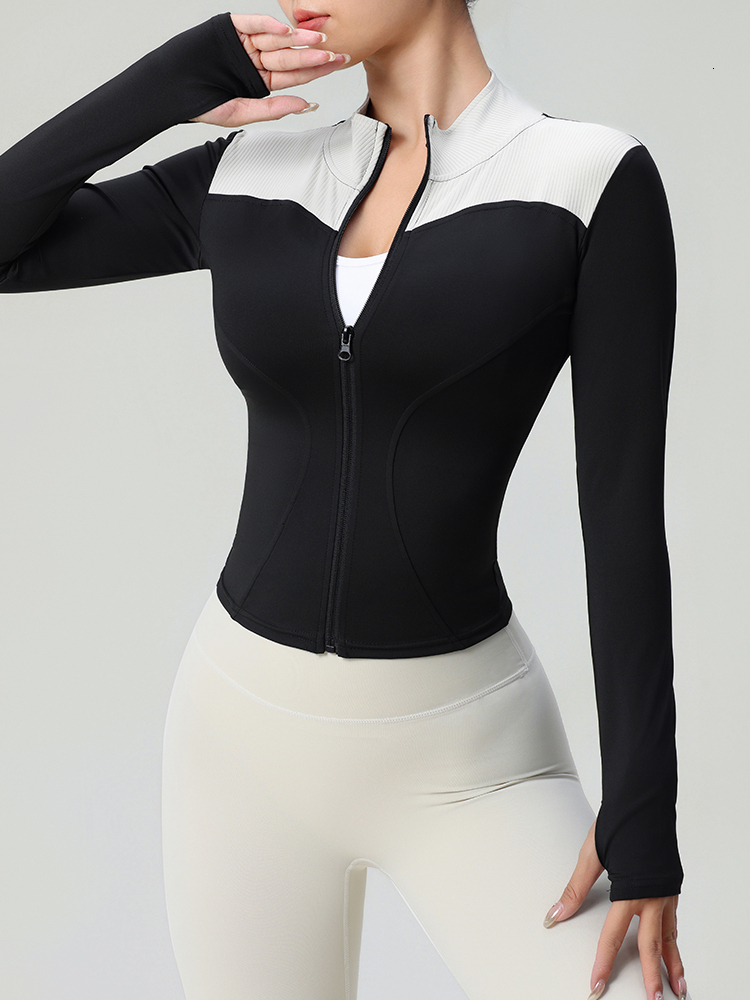 Quality Splicing 2024 Winter New Zipper Long-Sleeved Coat Quick Dry Slimming Yoga Wear Female Running Fiess Sports Top