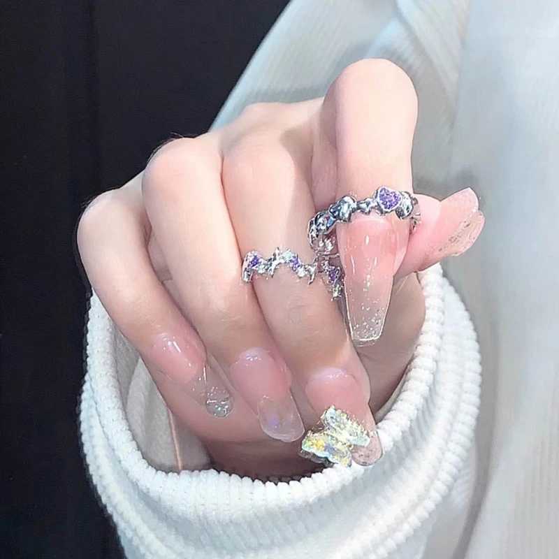 Fashion Shiny Purple Rhinestone Opening Couple Rings for Women Men Vintage Crystal Star Adjustable Ring Lover Y2K JewelryX240921