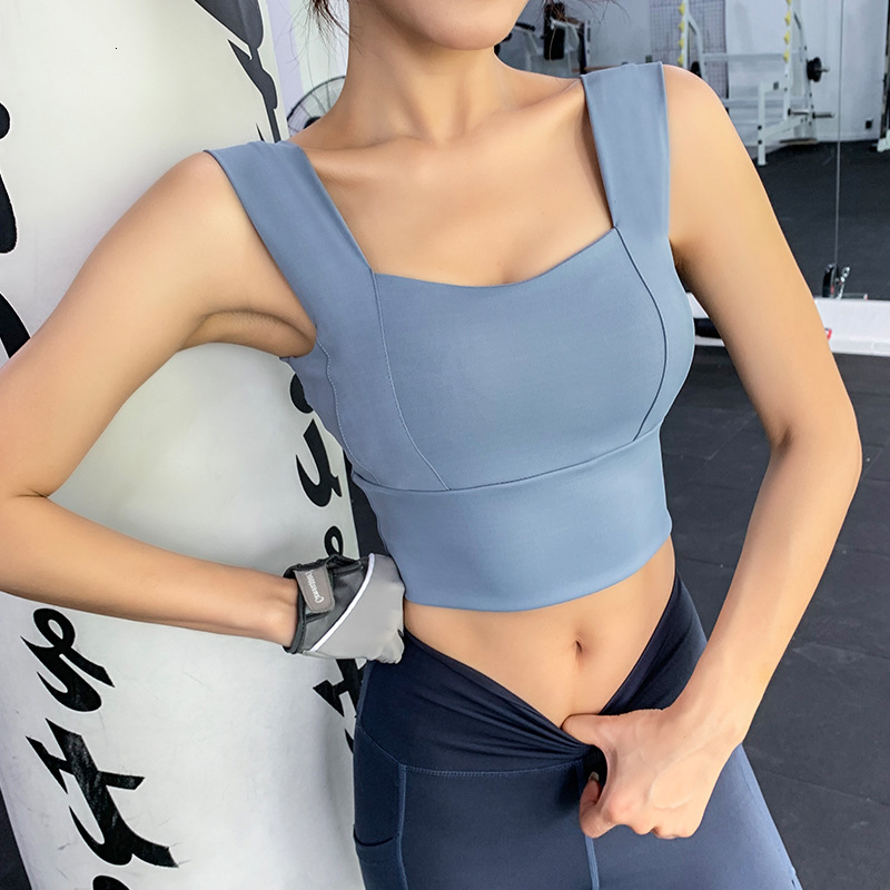 Simple Casual Sports Vest Style Bra High-Strength Shock-Proof Push-Up Yoga Clothing For Women