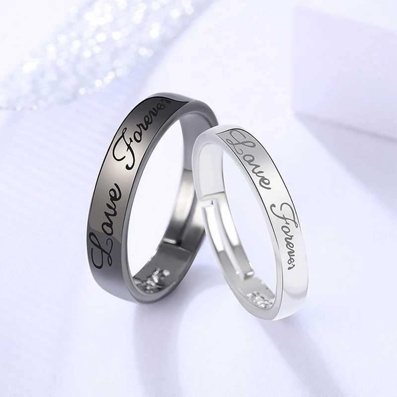 2Pcs Love Heart Electrocardiogram Couple Open Rings For Women Men Lover Black Silver Color Engagement Wedding ValentineDay GiftX240921