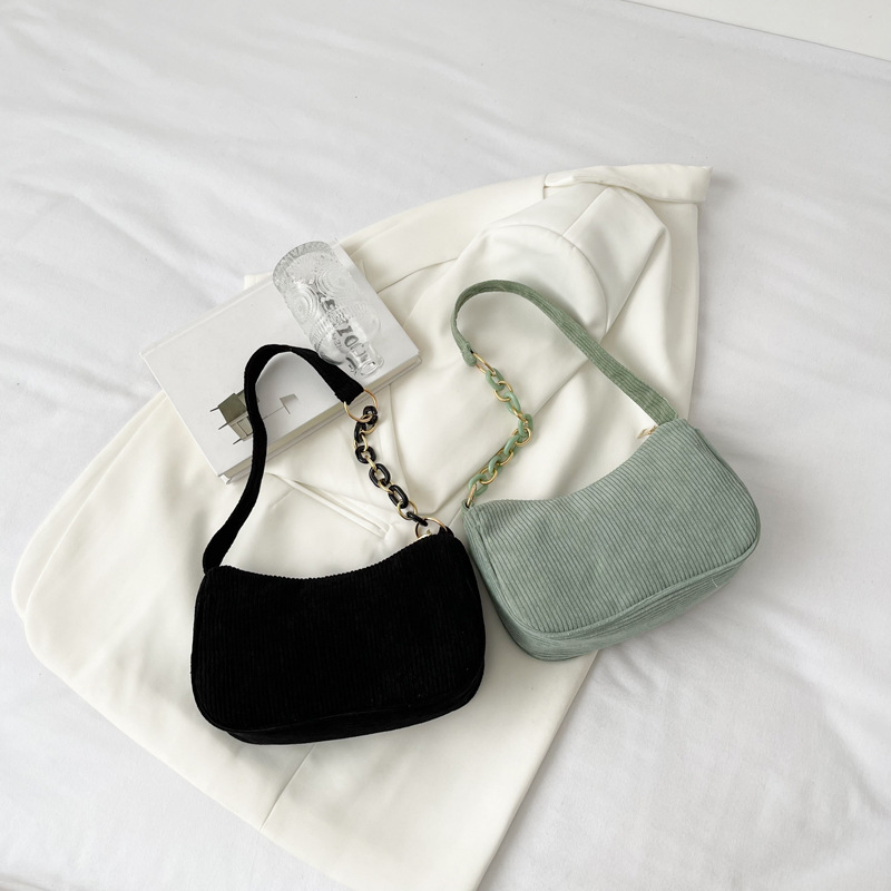 Corduroy solid color underarm bag 2024 Korean version simple artistic dumpling bag