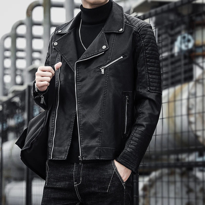New Autumn Mens High-Quality Korean Fashion Youth Zipper Motorcycle Coat Male Business Casual Faux Leather Jacket