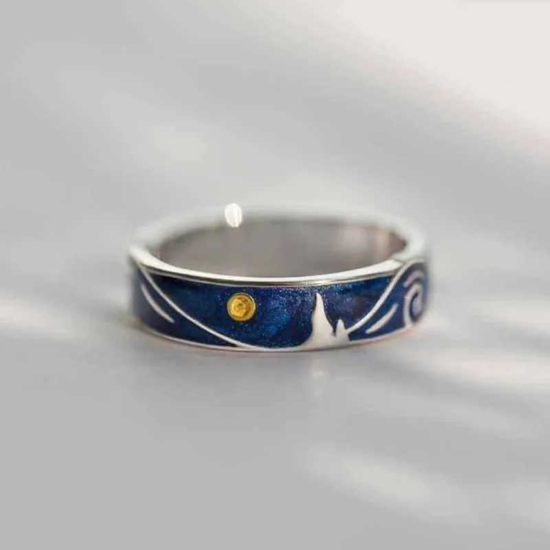 Creative Van Gogh Starry Sky Open Lover Fashion Rings Personality Romantic Men Women Couple Jewelry Couples Rings Gift WholesaleX240921