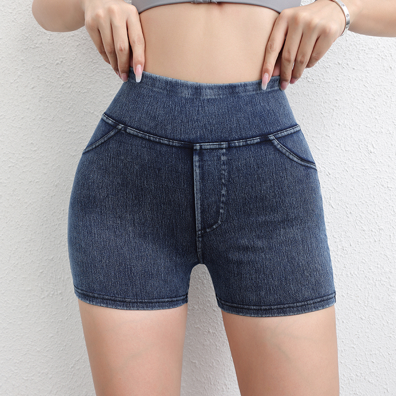 Running Women High Waist Butt Lifting Yoga Denim Fiess Workout Sport Shorts