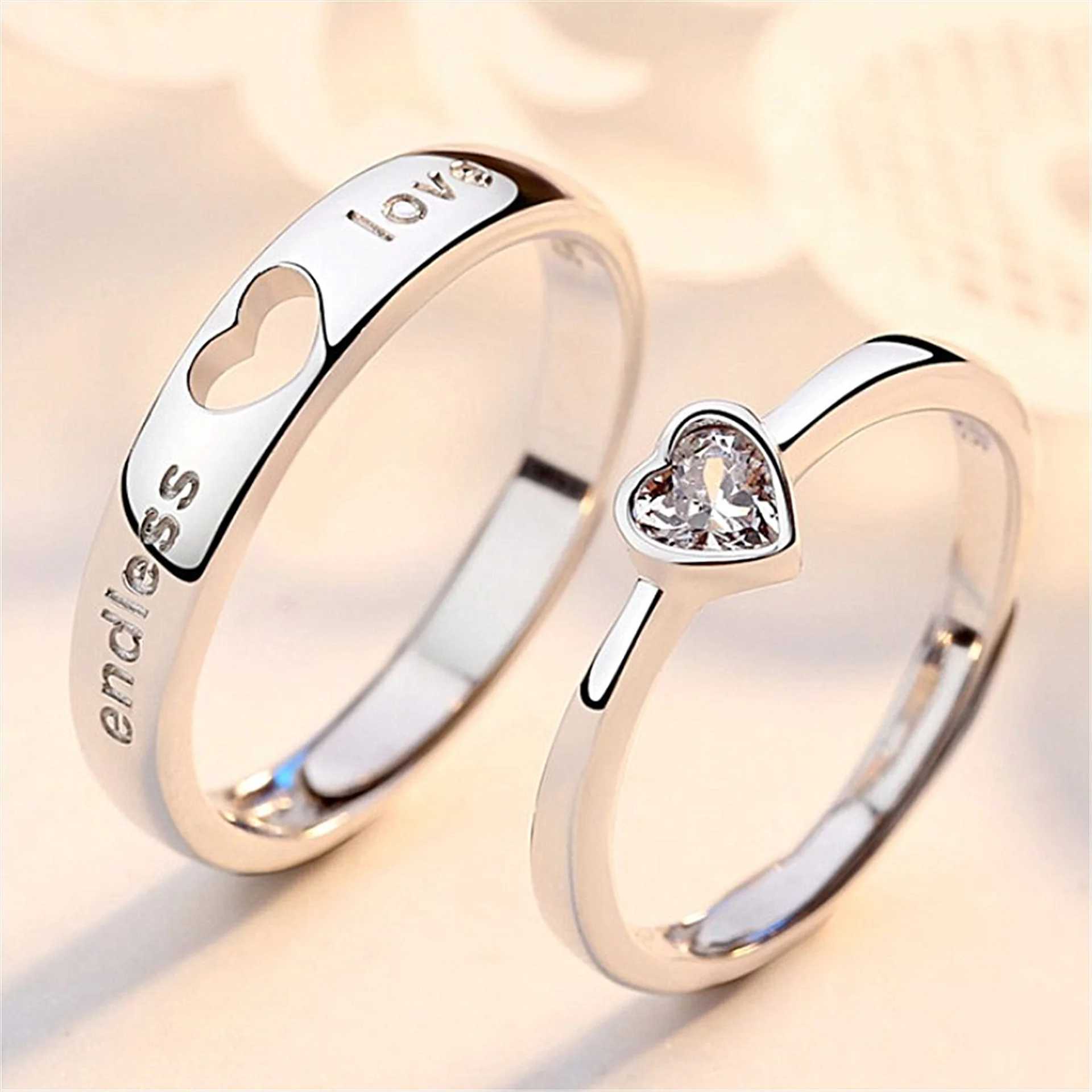 2Pcs/sets Zircon Heart Matching Couple Rings Set Forever Endless Love Wedding Ring for Women Men Charm JewelryX240921