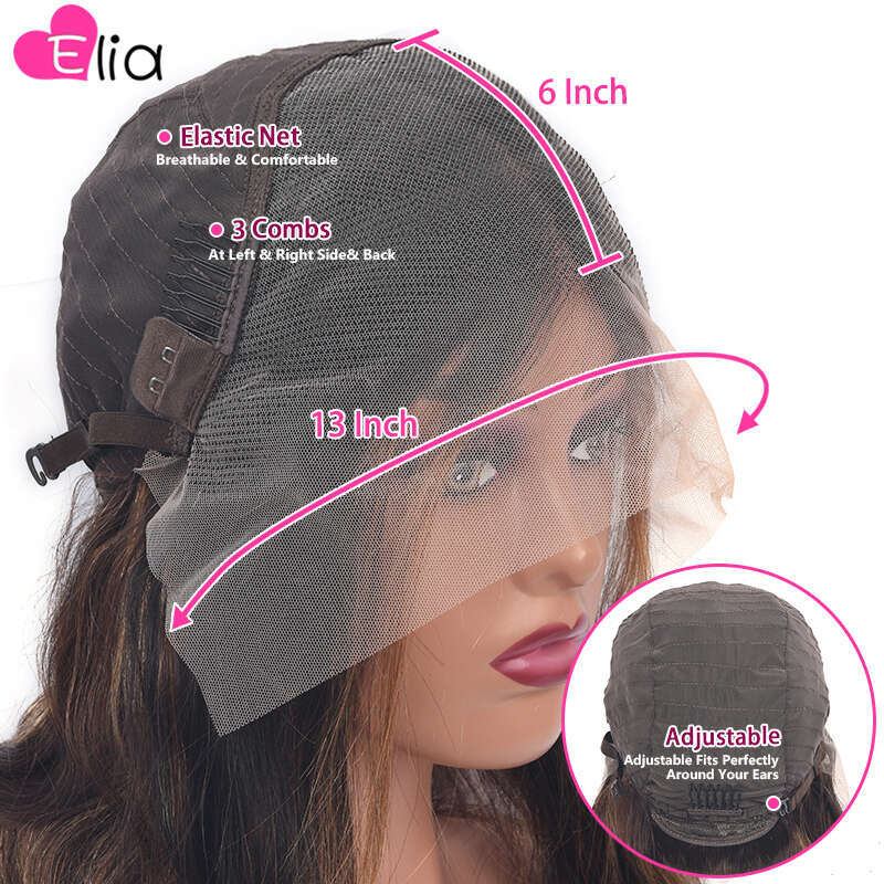 Elia 13X6 Body Wave Highlight Brown Lace Frontal Wig 180 Density Remy Peruvian 100% Human Hair For Black Women