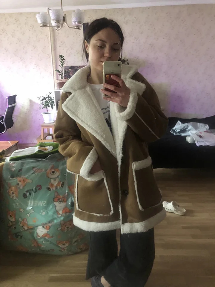 Winter Fur Sheepskin Suede Fleece Parka Women Warm Coat Jacket Lamb Wool Thicken Locomotive Lapel Female Chic Outwear Teddy Coat 240919
