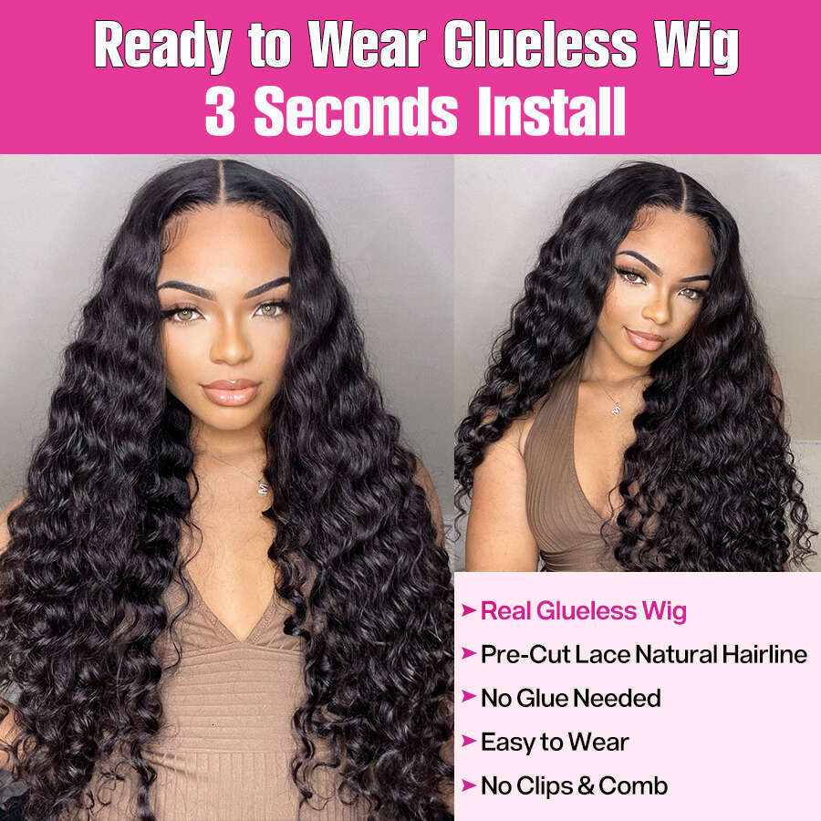 Princess Glueless Human Hair Ready to Wear Cut Brazilian Deep Wave Lace Front Wig With Pre plucked Haire