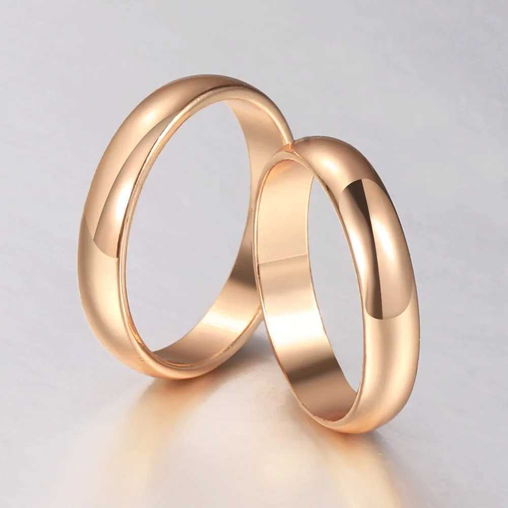 4MM Simple Smooth Rings For Women Men 585 Rose Gold Color Anti-allergy Couple Ring Wedding Fine Jewelry Anniversary Gift GR75X240921