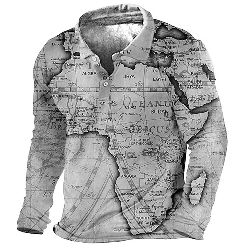 Retro Nautical Anchor Compass 3D Printed Long Sleeve Polo Shirt for Men Flip Collar Casual Fashion Streetwear Hombre Ropa Top 240921