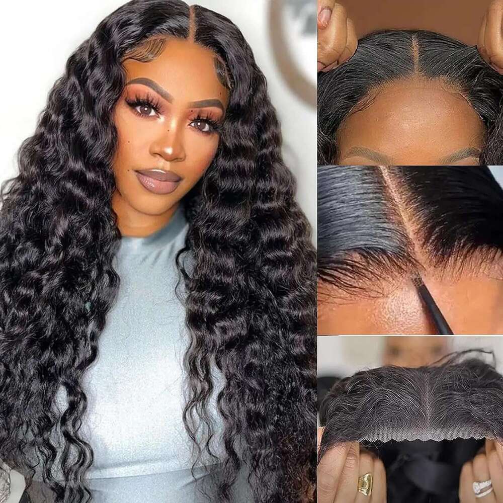 Human Hair Ready To Wear 4x4 Deep Wave 5x5 Closure Wig Pre Cut Lace Glueless Curly Wigs